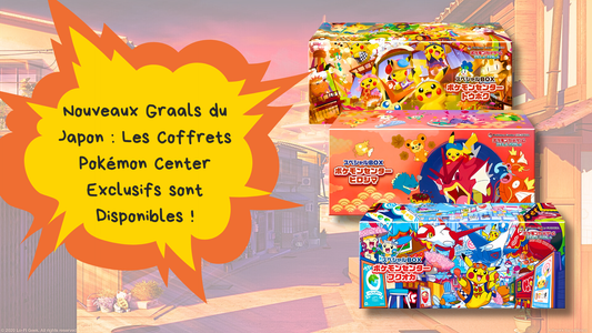 Montage visuel montrant les trois nouveaux coffrets exclusifs du Pokémon Center de Tohoku, Hiroshima et Fukuoka