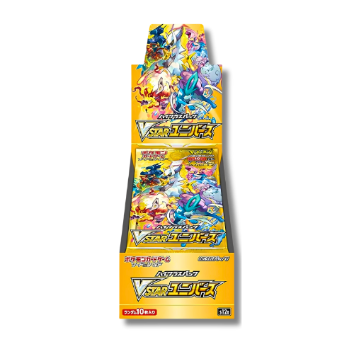 Display scellée de la série Pokémon japonaise VSTAR Universe (s12a), contenant 10 boosters, avec un artwork représentant notamment Suicune, Arceus, Dialga et Palkia.