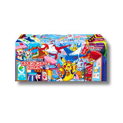 Coffret spécial et exclusif du Pokémon Center de Fukuoka, montrant l'artwork des Pokémon légendaires Latios et Latias ainsi que Pikachu sur la boîte de rangement.