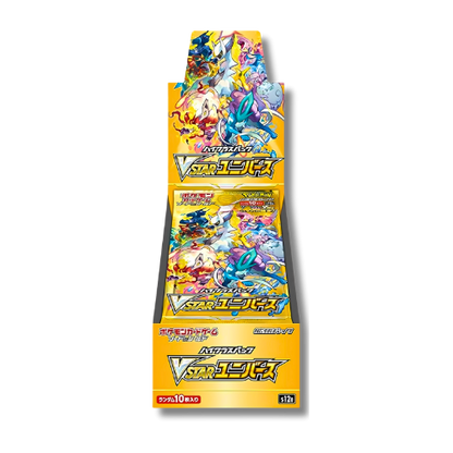 Display scellée de la série Pokémon japonaise VSTAR Universe (s12a), contenant 10 boosters, avec un artwork représentant notamment Suicune, Arceus, Dialga et Palkia.